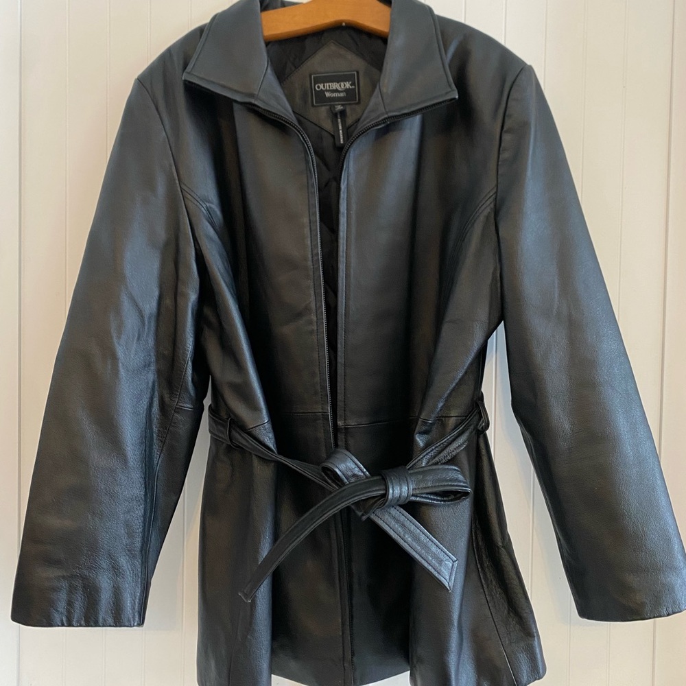 Vintage 90’s Black Genuine Leather Belted Jacket 1X